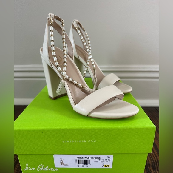 ⭐️NWT Sam Edelman Yanelli Ivory Leather Block Heels - Picture 5 of 10